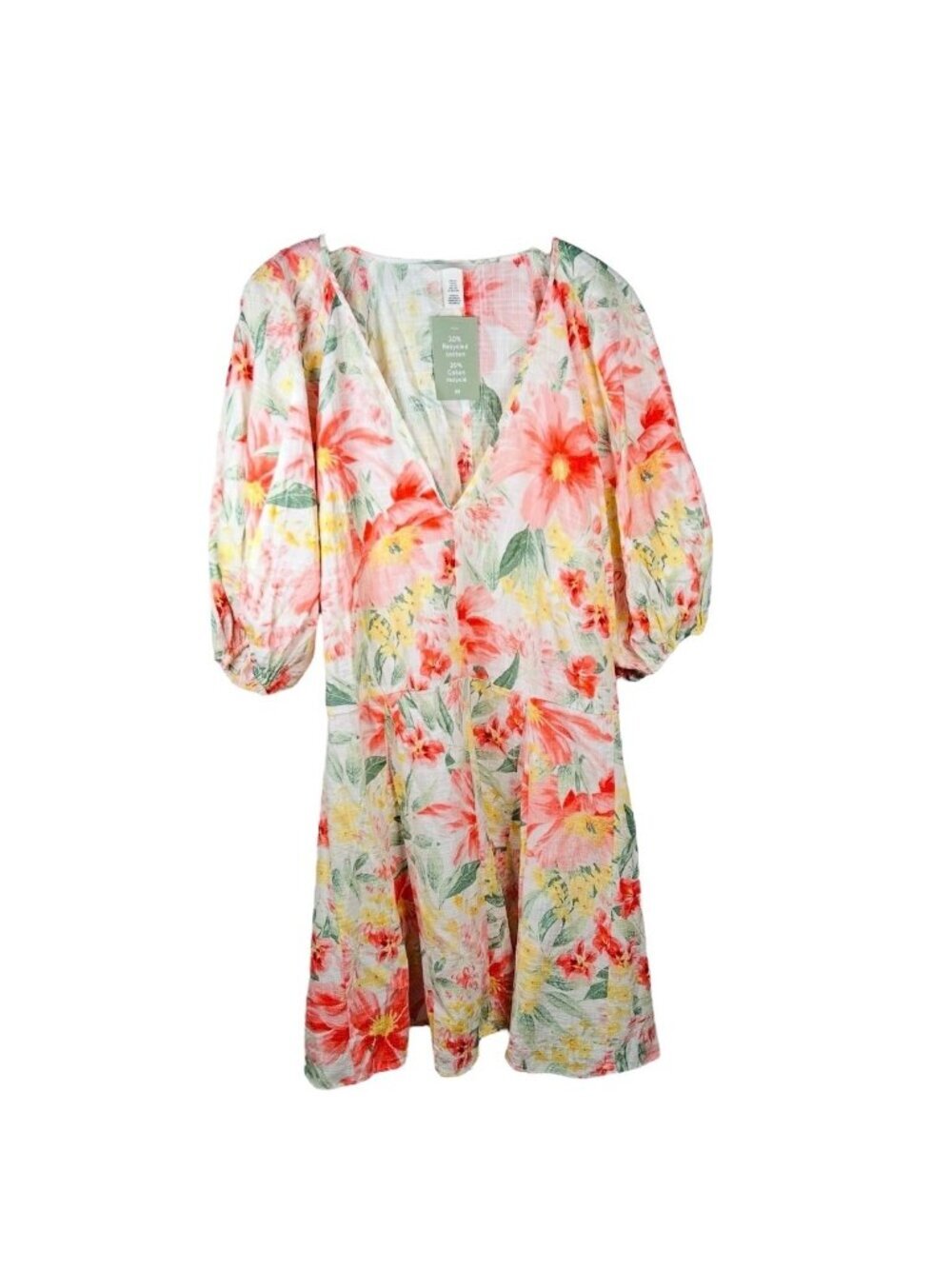 H&M Floral Dress XXL Puff Sleeve Brunch Party Summer Vacation